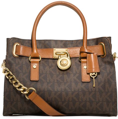 michael kors hamilton mk logo signature pvc satchel brown|michael kors hamilton medium.